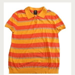 TWOPERCENT HOMME Irange Yellow Striped Polo Shirt